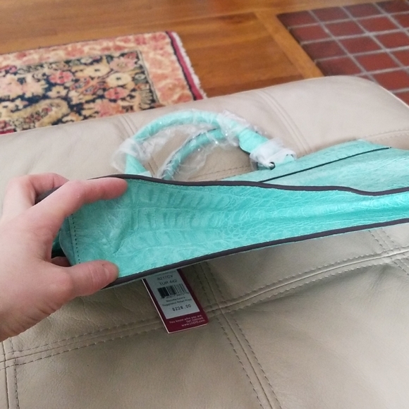 NEW Lodis turquoise leather alligator print satche - Picture 3 of 5